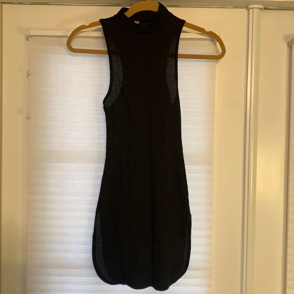 Sexy Black Ribbed Dress Side Slits‎ XS